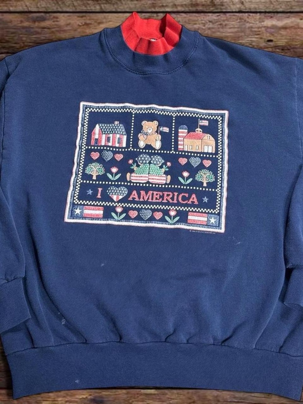 Jerzees Navy Sweatshirt with Red Neckband and Americana Graphic